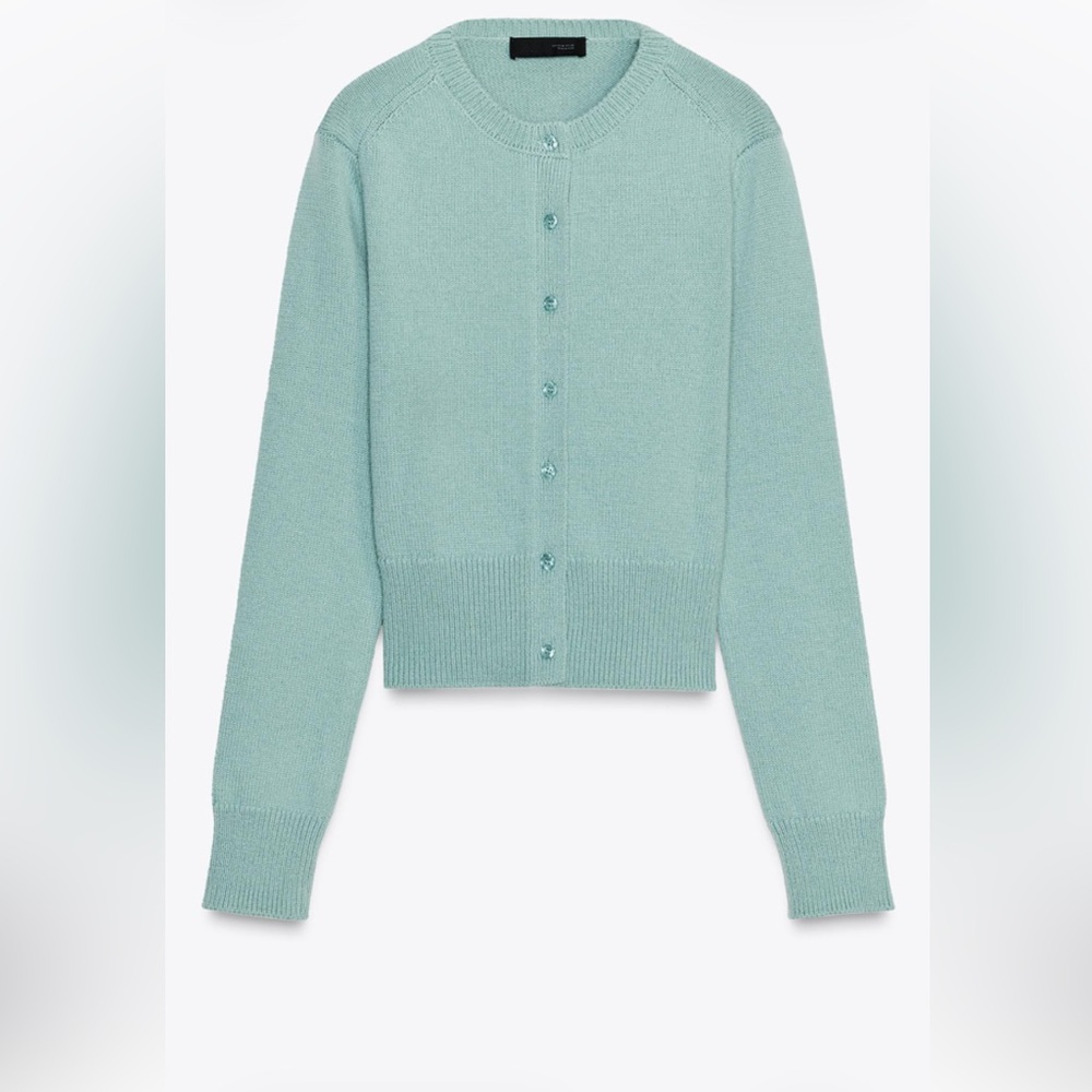 Light Aqua Crewneck Button-Up Sweater